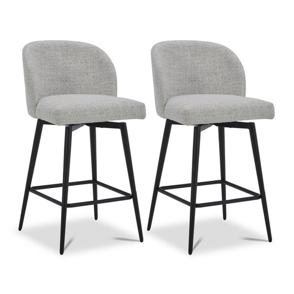 CHITA Counter Height Bar Stools Set of 2, 360° Swivel Upholstered Barstools with Backs and Metal Legs, 26" H Seat Height, Fabric in Cloud