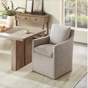 CHITA Dining Arm Chair with Caster Wheels for Kitchen Fabric Upholstered Dining Room Chair, Beige