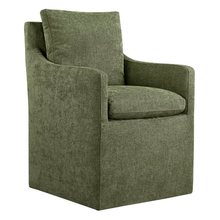 CHITA Dining Arm Chair with Caster Wheels for Kitchen Fabric Upholstered Dining Room Chair, Green