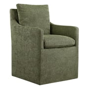 CHITA Dining Chair with Caster Wheels for Kitchen & Dining Room, Upholstered Arm Chair, Green Fabric