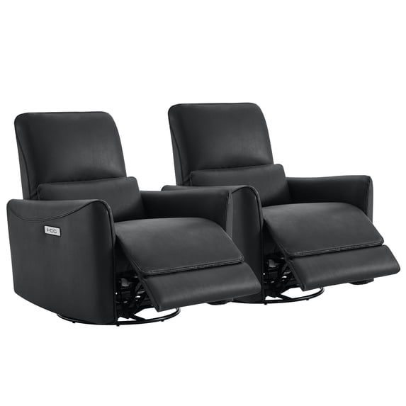 CHITA Electric Power Recliner Swivel Glider Set of 2, Upholstered Faux Leather Nursery Chair Living Room Reclining Sofa Chair, Black