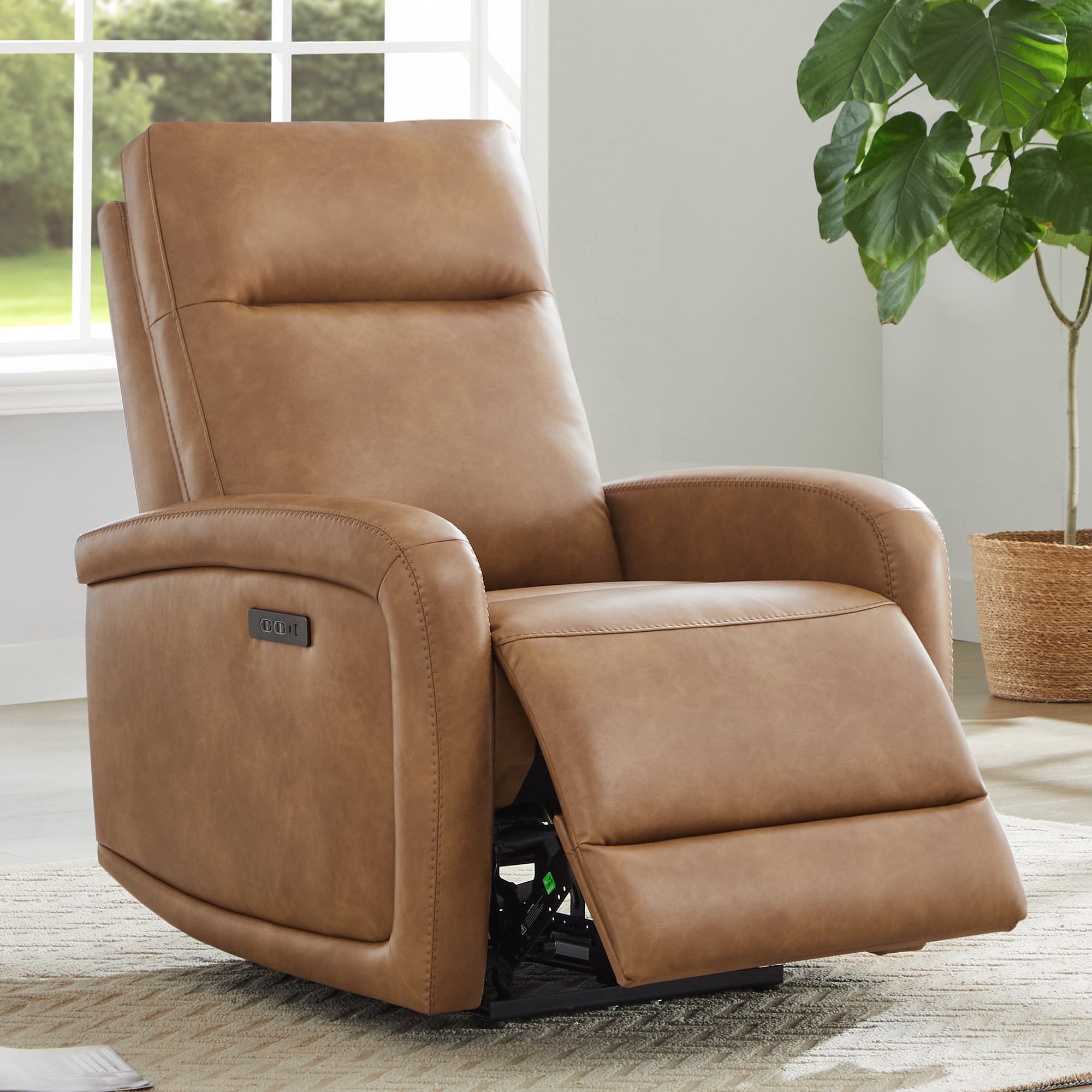 CHITA Power Recliner Wall Hugger Small Space Sofa Chair USB Type C Charge Cognac Brown Walmart