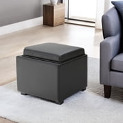 CHITA Storage Stool Ottoman, Foot Rest Stool Seat, Faux Leather, Black