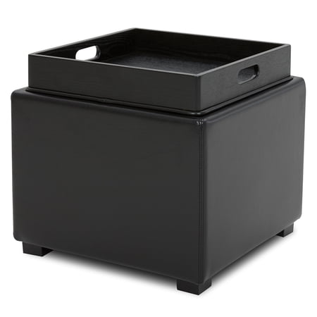 CHITA Faux Leather Storage Stool Ottoman, Foot Rest Stool Seat, Black