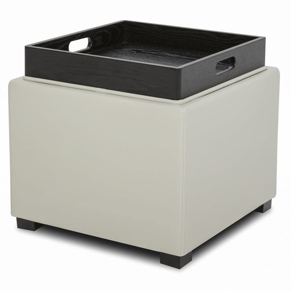 CHITA Faux Leather Storage Stool Ottoman, Foot Rest Stool Seat, Light Grey