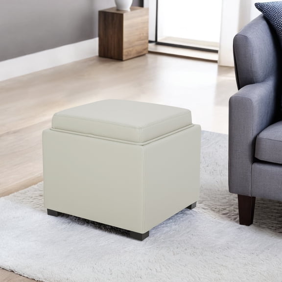 CHITA Storage Stool Ottoman, Foot Rest Stool Seat, Faux Leather, Light Grey