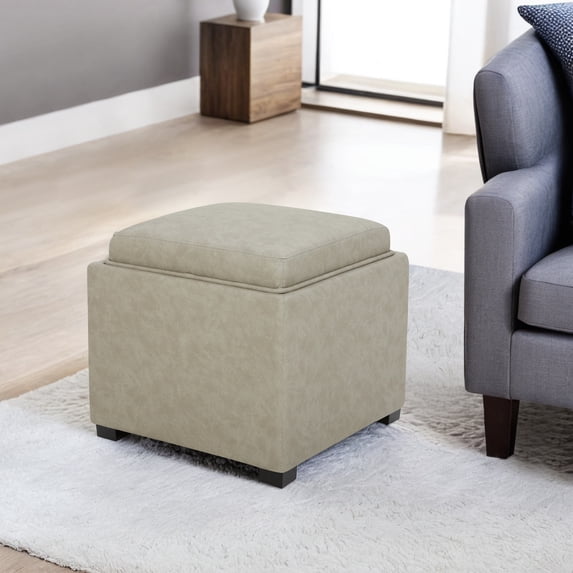 CHITA Storage Stool Ottoman, Foot Rest Stool Seat, Faux Leather, Stone Grey