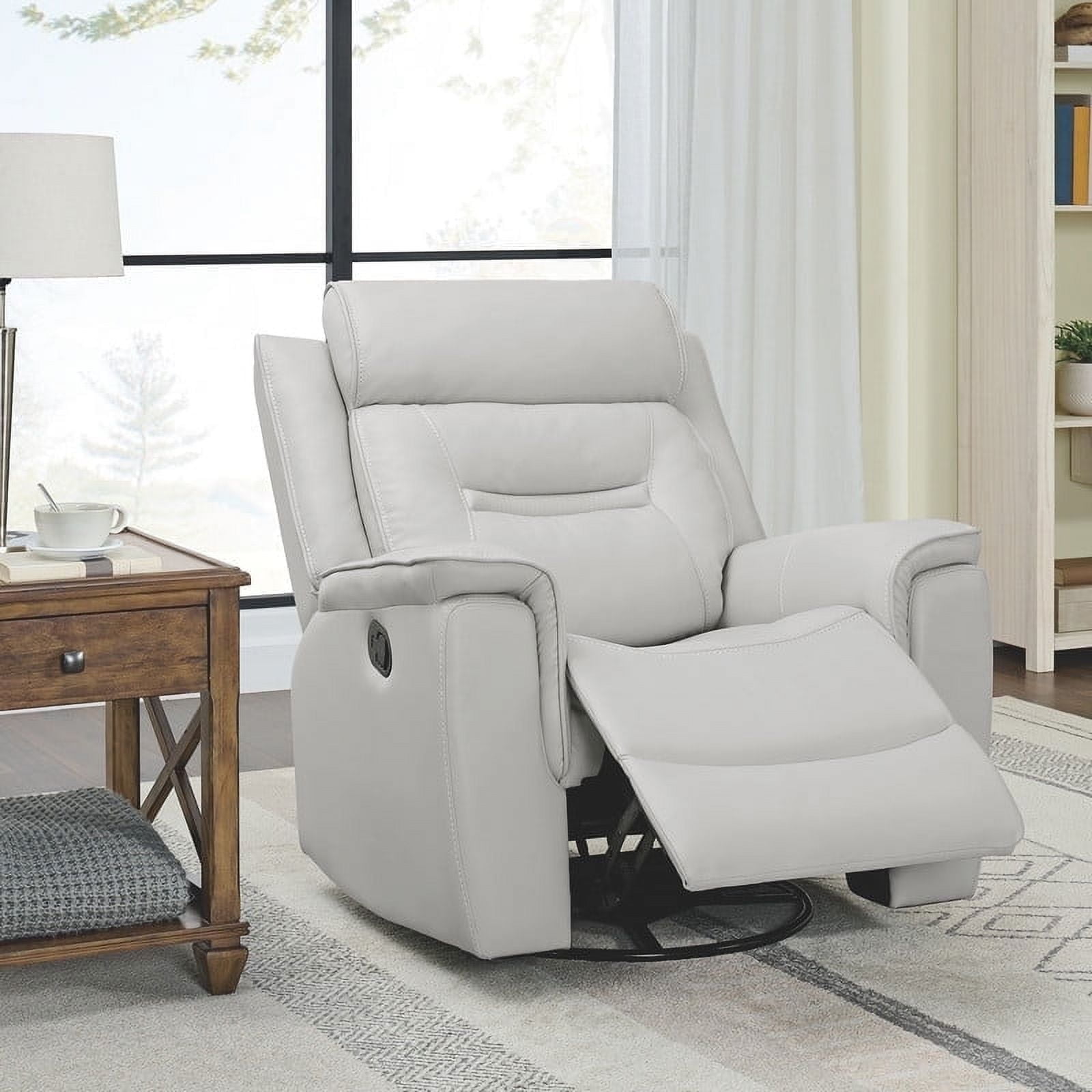 CHITA Recliner Chair for Adults Swivel Rocker Recliner for Living Room Faux Leather Home Theater Seating, White