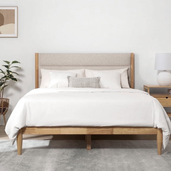 CHITA Full Size Upholstered Platform Bed Frame with Headboard Boucle Fabric Style,Oatmeal