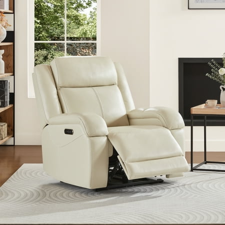 CHITA Genuine Leather Power Recliner Chair with Adjustable Headrest, Cream