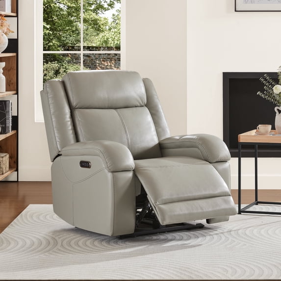 ReNest Genuine Leather Power Wall Hugger Recliner Chair, RV Recliner for Living Room, Bedroom & Home Theater, Gray
