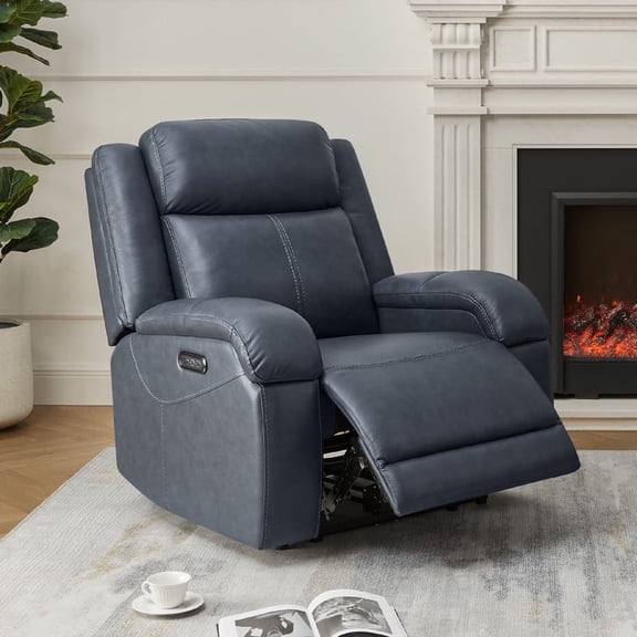 CHITA Genuine Leather Power Recliner Chairs, Wall Hugger Recliners RV Recliner for Living Room,Navy