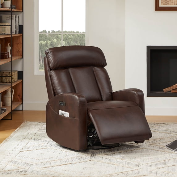 CHITA Genuine Leather Power Swivel Glider Recliner with Adjustable Lumbar & Headrest