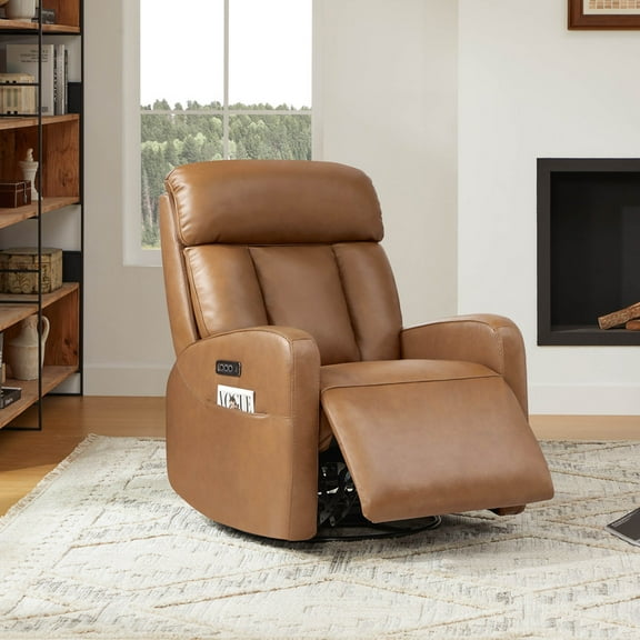 CHITA Genuine Leather Power Swivel Glider Recliner with Adjustable Lumbar & Headrest