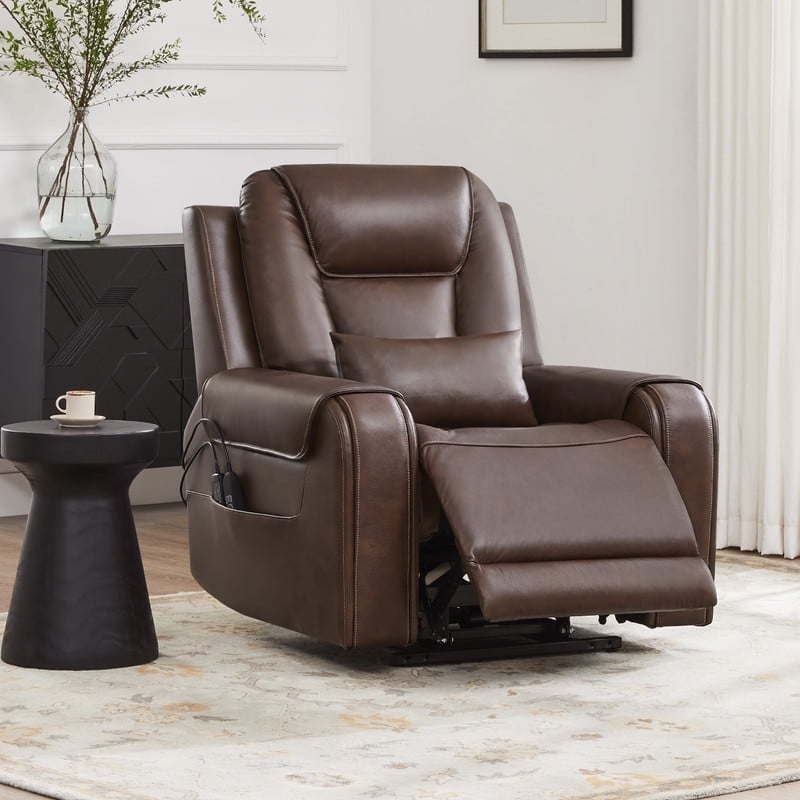 CHITA Top grain leather Heat and Massage Recliner with USB Charging Ports, Brown
