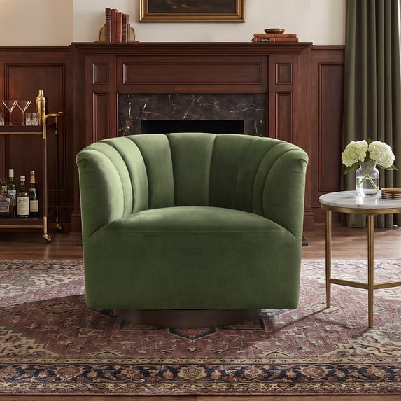 CHITA Mid Century Modern Swivel Accent Chair, Solid Wood Frame, Forest Green, Single
