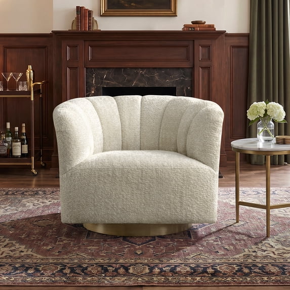 CHITA Mid Century Modern Swivel Accent Chair, Solid Wood Frame, Cream, Single