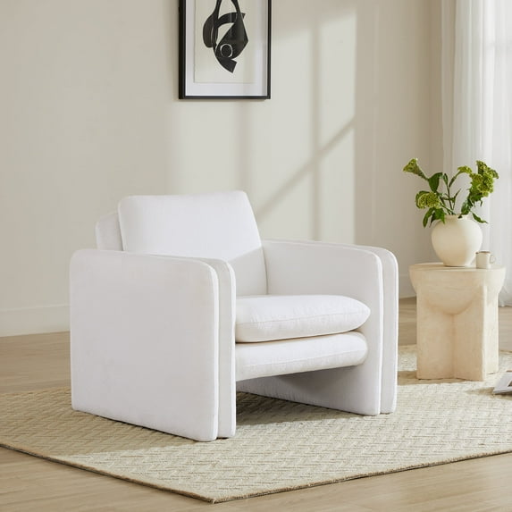CHITA Modern Boucle Accent Chair with Double Arm & Back, White
