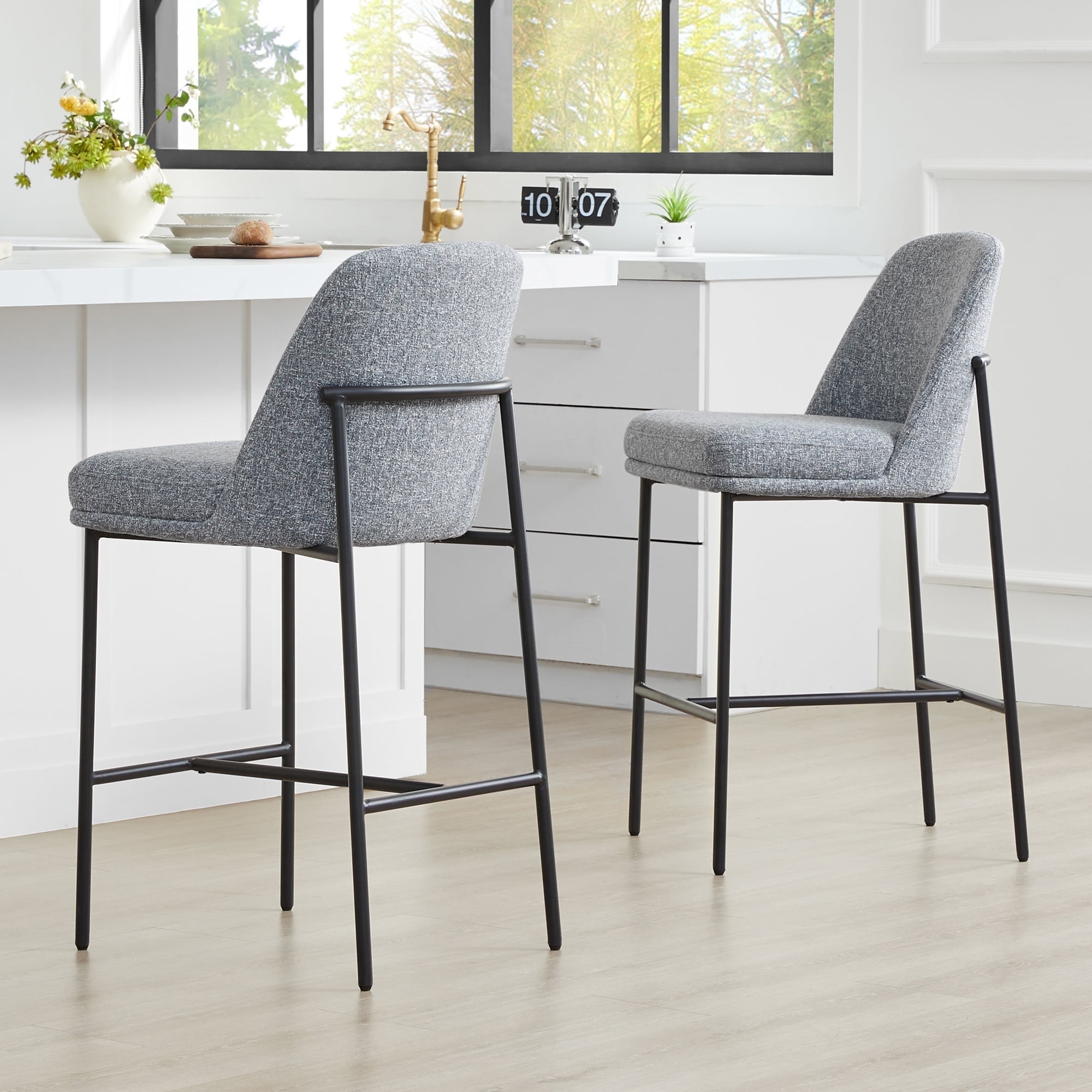 CHITA Modern Counter Height Bar Stool Set of 2, 27 inch Counter Stool with Back & Metal Legs, Fabric in Gray