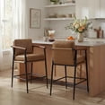 thumbnail image 1 of CHITA Modern Counter Stools Set of 2, Upholstered Bar Stools with Metal Frame and Wooden Armrests, Faux Leather in Saddle Brown, 1 of 13
