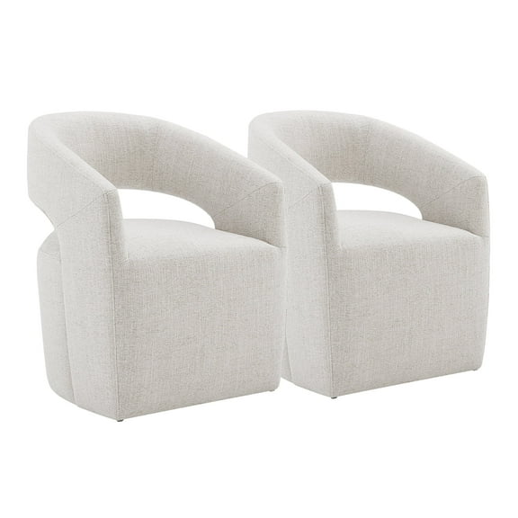 CHITA Modern Dining Chair with Caster Wheels & Open Back, Upholstered Dining Room Chairs Set of 2, Fabric in Wheat