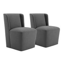 CHITA Modern Dining Chair with Casters Set of 2, Upholstered Dining Room Chairs, Fabric in Dark Gray