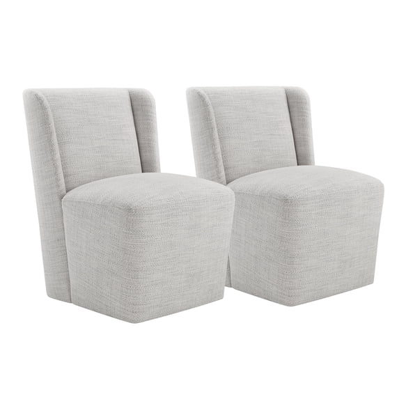 CHITA Modern Dining Chair with Casters Set of 2, Upholstered Dining Room Chairs, Fabric in Ivory White