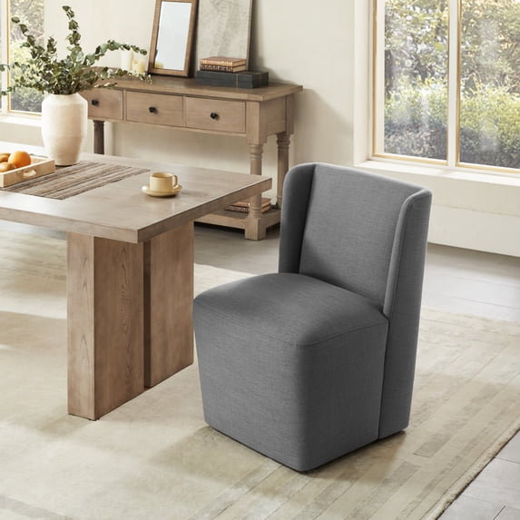 CHITA Modern Dining Chair with Casters, Upholstered Dining Room Chairs, Fabric in Dark Gray