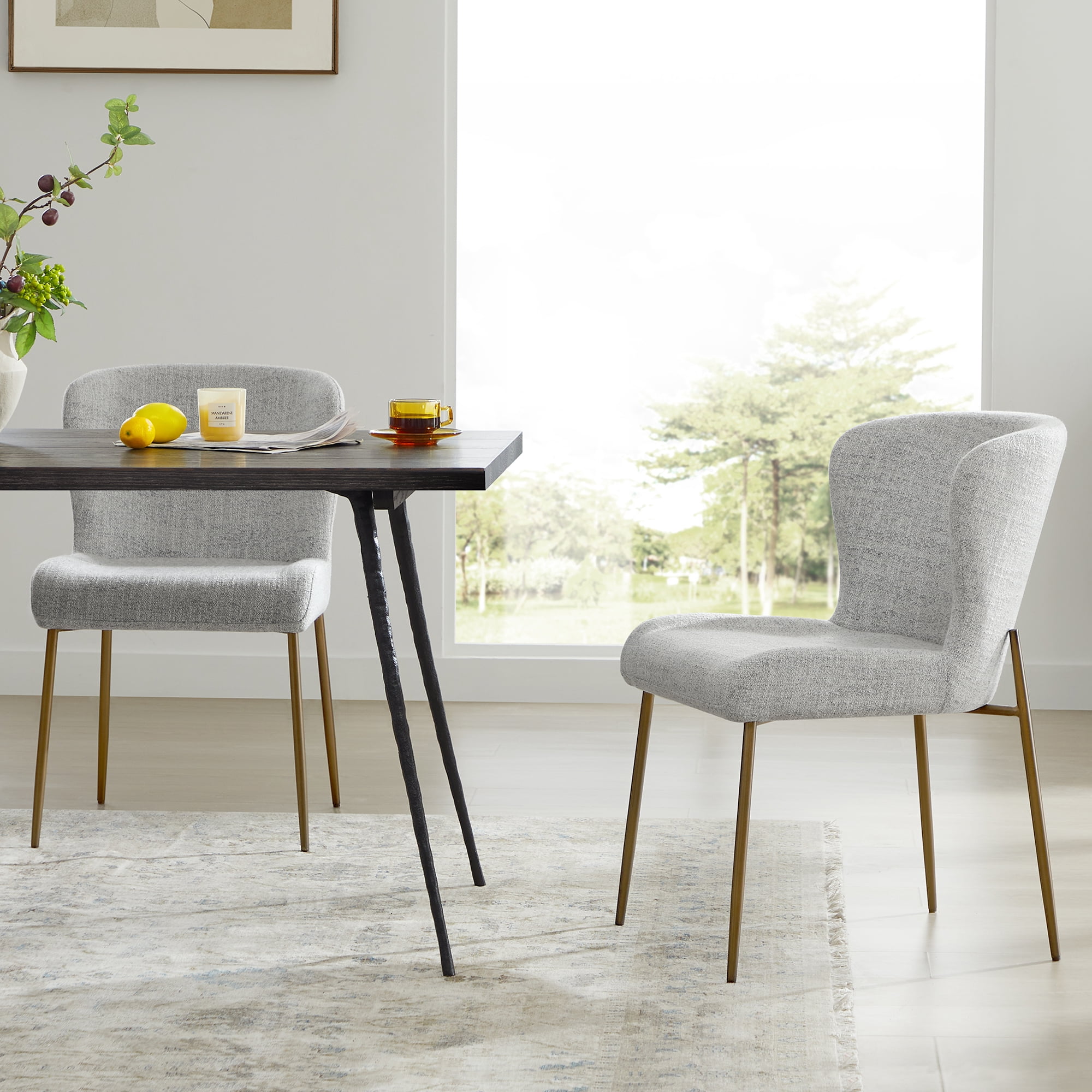 CHITA Modern Dining Chairs Set of 2,Upholstered Mid Century Fabric Dining Chair with Metal Legs ...
