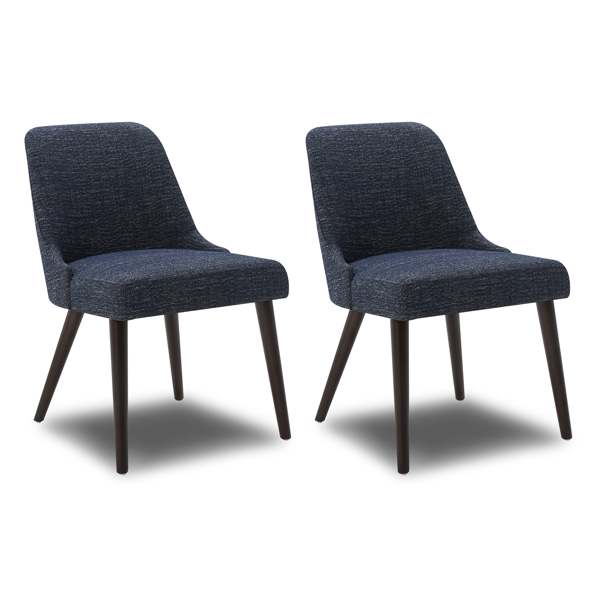 CHITA Modern Fabric Upholstered Kitchen & Dining Room Chairs Set of 2, Wood Legs, Dark Blue