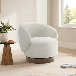CHITA Modern Swivel Accent Chair, Round Upholstered Barrel Arm Chair for Living Bedroom, Fabric in Cream