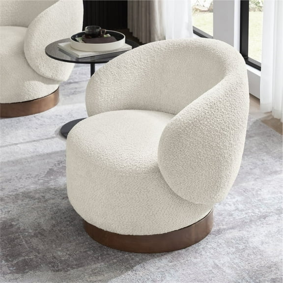 CHITA Modern Swivel Accent Chair, Round Upholstered Barrel Arm Chair for Living Bedroom, Fabric in Cream