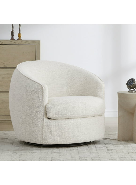 CHITA Modern Swivel Accent Chairs, Round Barrel Chair for Living Room Bedroom, Fabric in Cream