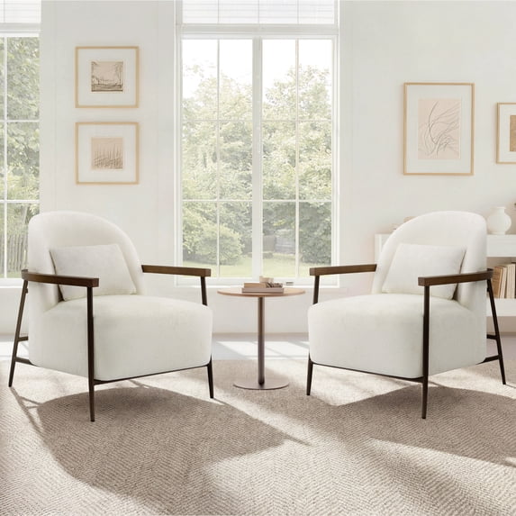 CHITA Modern Upholstered Accent Chair with Solid Wood Arms, Removable Lumbar Pillow and Metal Frame for Living Room, Bedroom & Reading Nook, Cream & Walnut