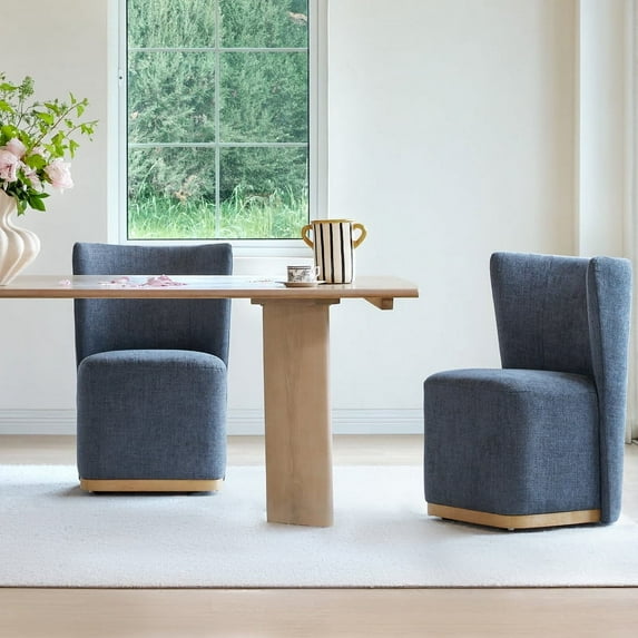 CHITA Modern Wingback Dining Chairs with Casters&Wood Base Set of 2