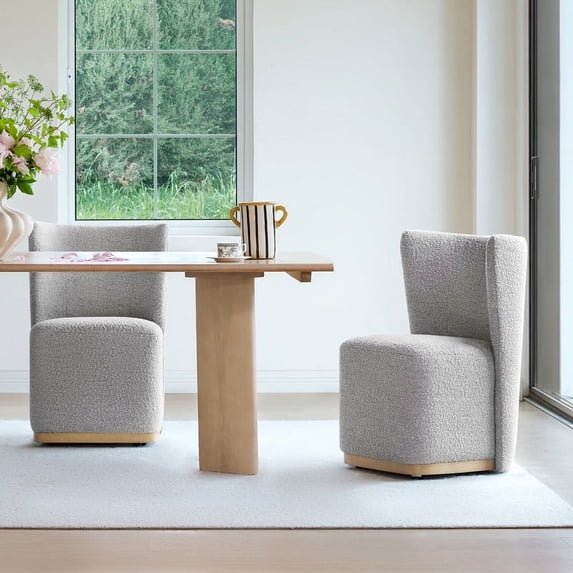 CHITA Modern Wingback Dining Chairs with Casters&Wood Base Set of 2