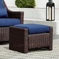 thumbnail image 1 of CHITA Outdoor Chestnut Half Rround Wicker Ottoman with Cushion, Blue, 1 of 7
