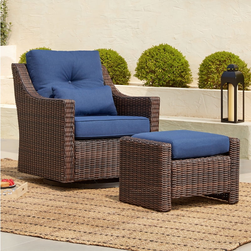 CHITA Outdoor Chestnut Wicker Swivel Glider Chair and Ottoman with ...
