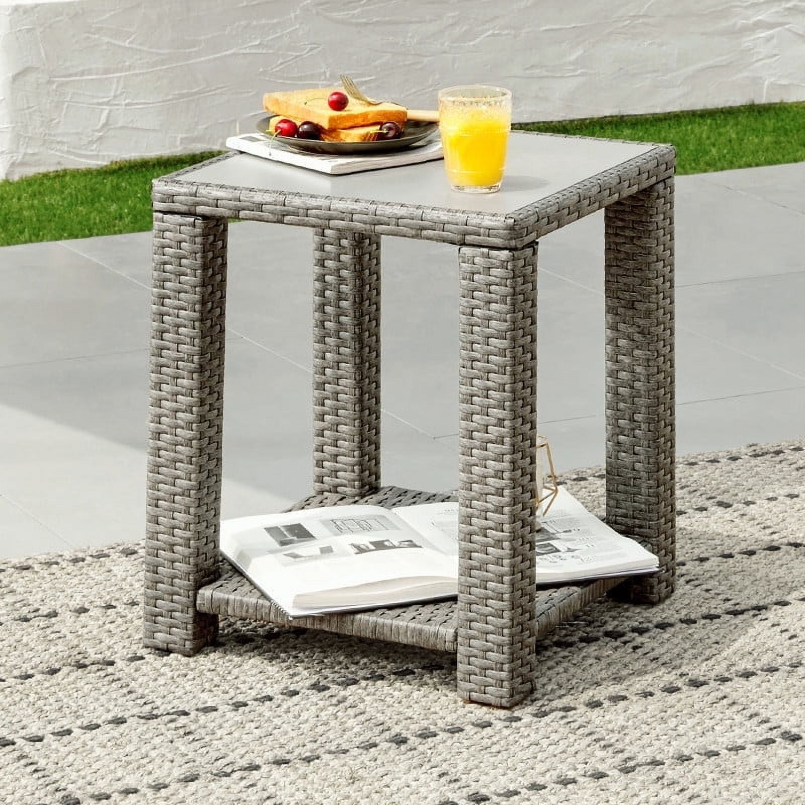 CHITA Outdoor Flat Wicker Side Table, Gray