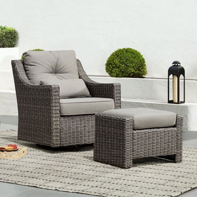 CHITA Rocking Patio Balcony Furniture: Outdoor Gray Wicker Swivel ...