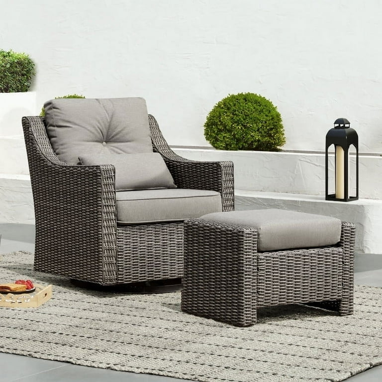 CHITA Rocking Patio Balcony Furniture: Outdoor Gray Wicker Swivel