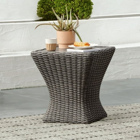 CHITA Outdoor Half Rround Wicker Side Table, Gray