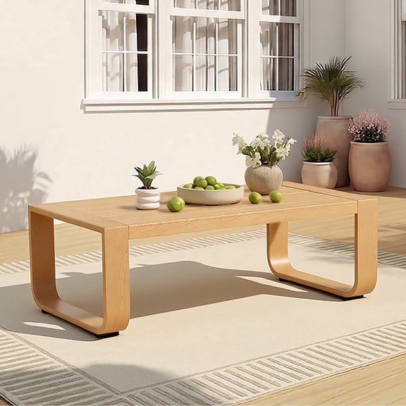 ReNest Outdoor Patio Coffee Table, Rustproof All-Aluminum Wood-Grain Frame, Weather-Resistant, Cream