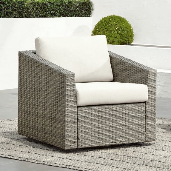 CHITA Adult Steel & Resin Outdoor Swivel Gray Wicker Chair with Cushion, Gray Cream