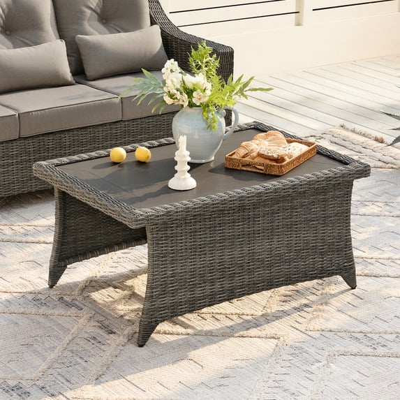 CHITA Outdoor Wicker Patio Sofa Swivel Chair Coffee Table