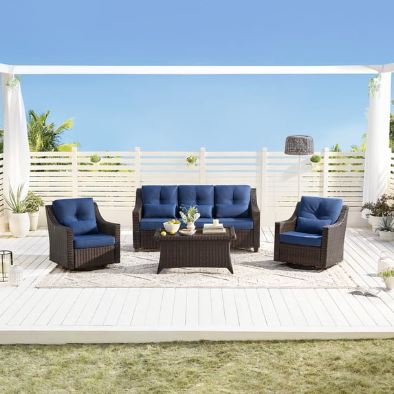 CHITA Outdoor Wicker Patio Sofa Swivel Chair Coffee Table