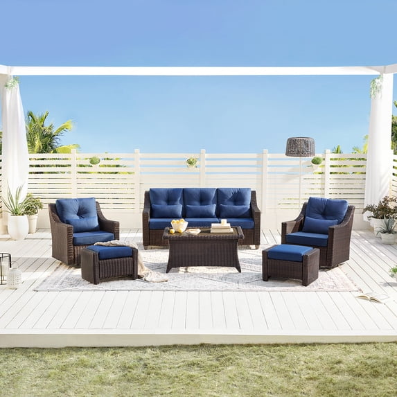 CHITA Outdoor Wicker Patio Sofa Swivel Chair Coffee Table