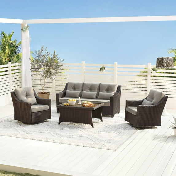CHITA Outdoor Wicker Patio Sofa Swivel Chair Coffee Table