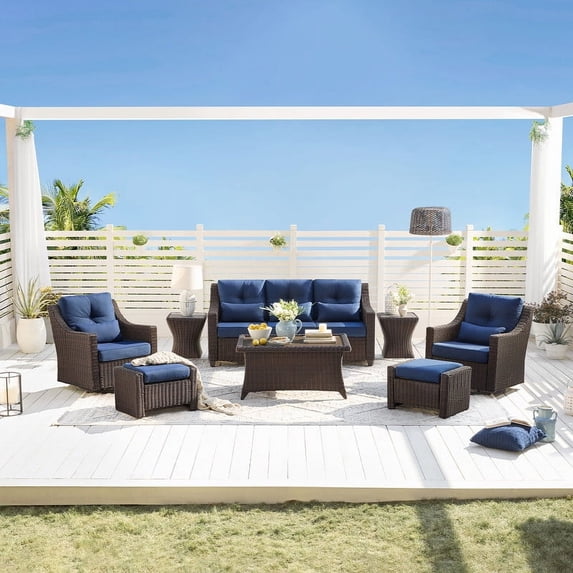 CHITA Outdoor Wicker Patio Sofa Swivel Chair Coffee Table