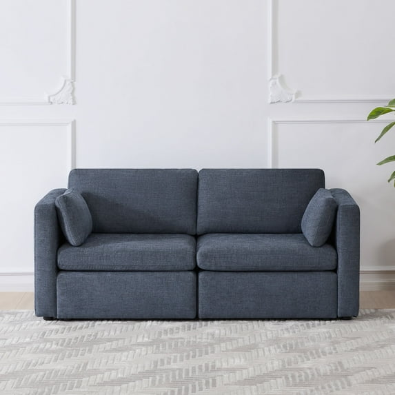 CHITA Oversized Modular Sectional Sofa Set Extra Large Convertible Fabric Sofa Couch with Reversible Chaise,2 Seat Modern Modular Sofa for Living Room,Blue,78 inch Width